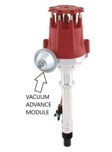 distributor with the vacuum advance module pointing in the anticlockwise direction